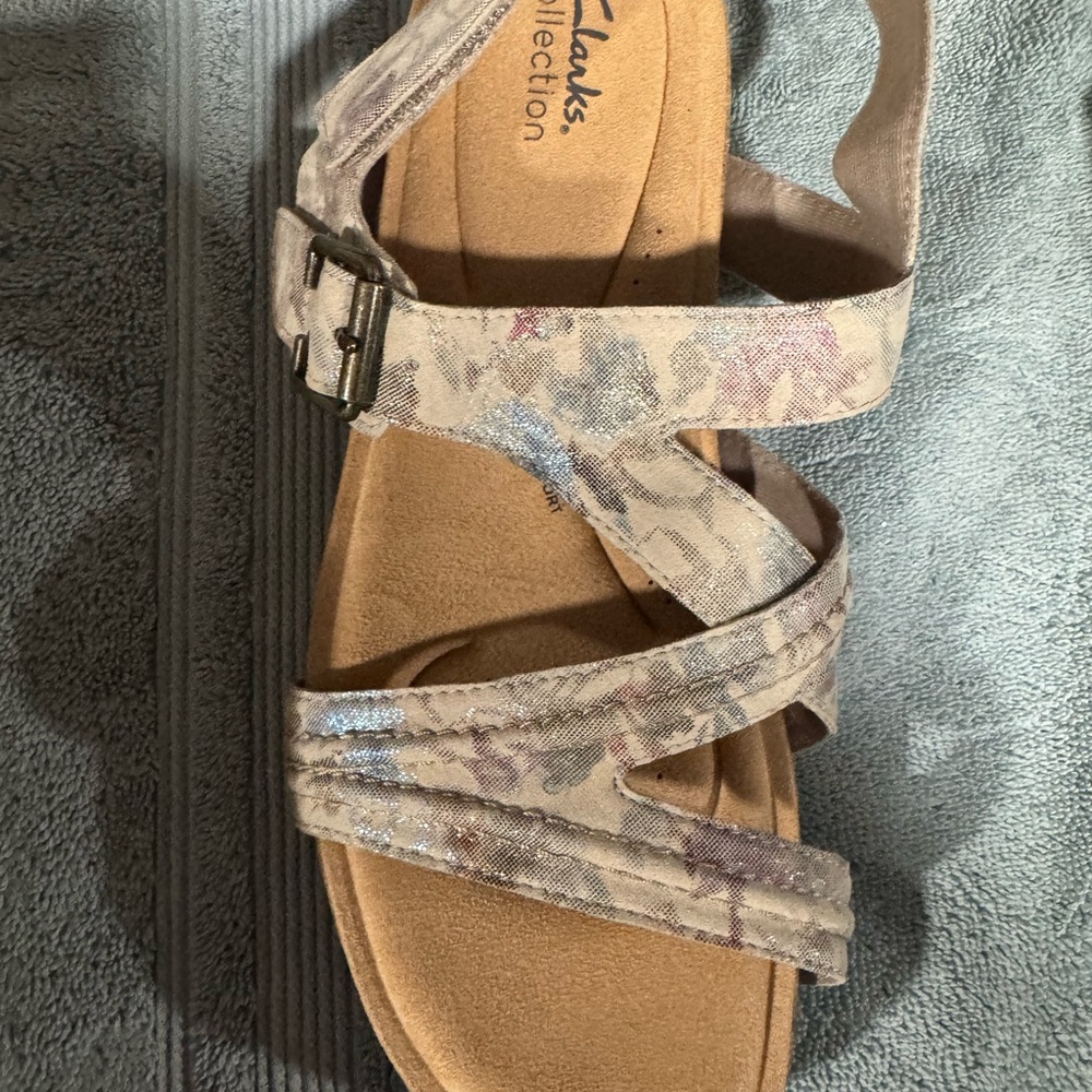 Clarks Cream Sandals with Cushioned Footbed